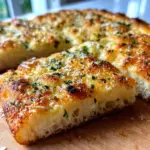 Freshly baked garlic parmesan focaccia bread topped with herbs and cheese
