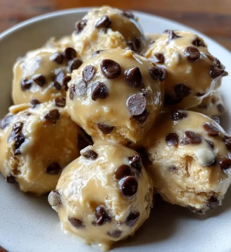 Frozen Greek yogurt peanut butter bites with chocolate chips